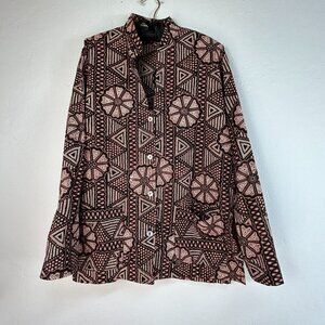 Townsends Laguna Beach Top Womens Medium Brown Geometric Print Hawaiian Shirt